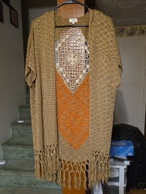 Umgee Golden Yellow Knit Cardigan with Orange Tone